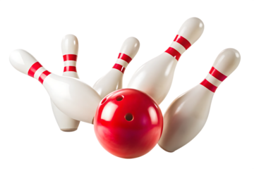 bowling ball hits bowling pins isolated on white background PNG.AI GENERATED