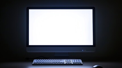 A compact computer setup glowing softly in a dark environment, symbolizing modern minimalism and focused productivity in a serene workspace.