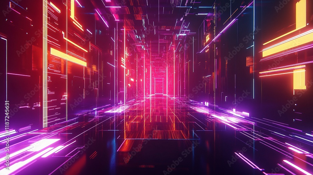 Poster dynamic circuit connections with glowing lines and scaled perspective