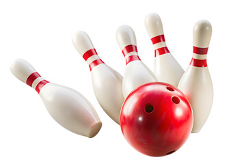 bowling ball hits bowling pins isolated on white background PNG.AI GENERATED