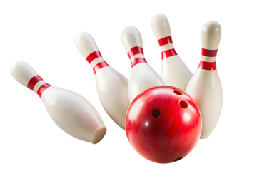 bowling ball hits bowling pins isolated on white background PNG.AI GENERATED