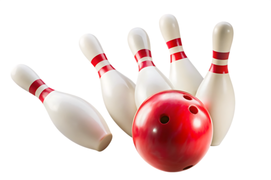 bowling ball hits bowling pins isolated on white background PNG.AI GENERATED