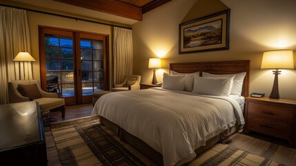 Cozy and Elegant Hotel Room with Natural Light and Warm Decor