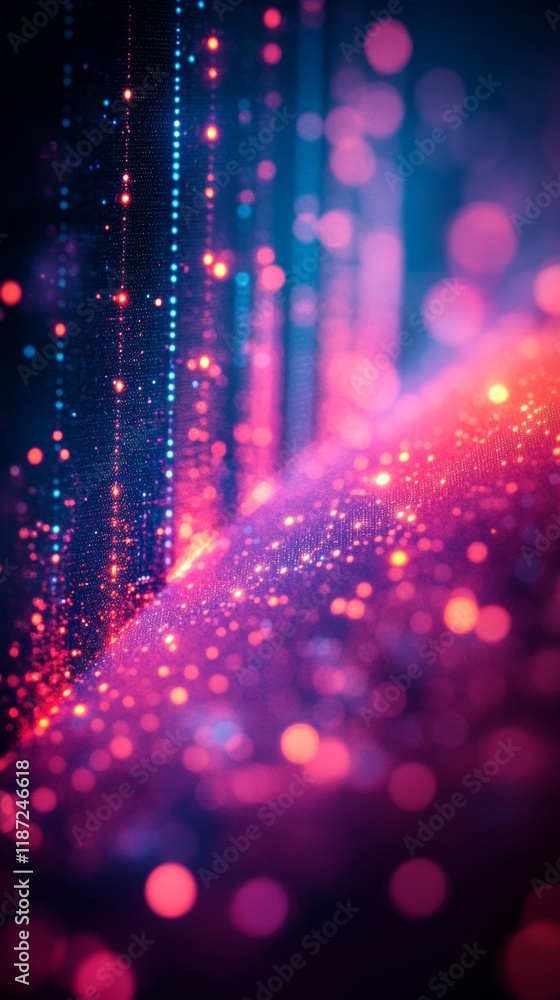 Poster Abstract Cyberpunk Financial Visualization Neon Light Patterns and Interconnected Data Lines