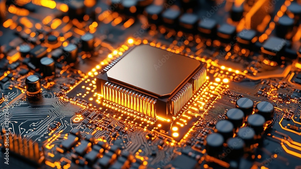 Poster central computer processors and circuitry with illuminated design