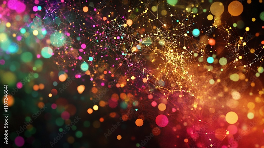 Poster abstract network design with floating data points and bright lines