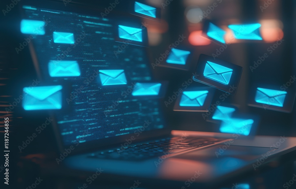 Poster email notification concept digital workspace data visualization technology environment abstract view