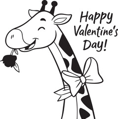 Cute giraffe couple in love with hearts, valentine's day card, watercolor illustration