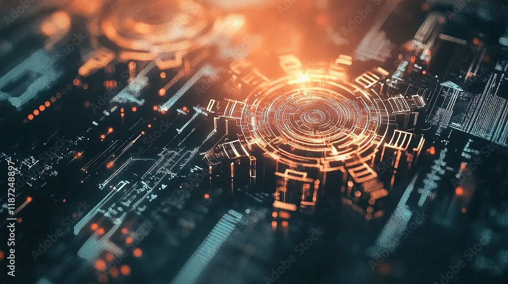 Poster Intricate Technological Background with Interconnected Lines and Patterns