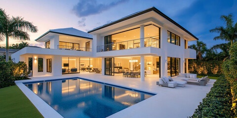 Elegant modern villa with pool and sunset view