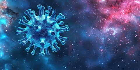 Microscopic virus particles against deep space celestial backdrop