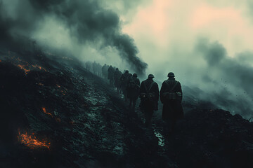 Obraz premium Authentic photographs depicting scenes from the First World War, showcasing soldiers, battlefields, trenches, and historic moments, perfect for historical or educational projects