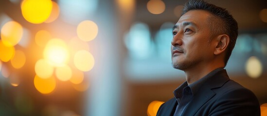 Contemplative Man in City Lights