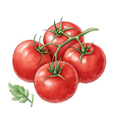  bunch of ripe red tomatoes in watercolor illustration isolated on white background PNG.AI GENERATED