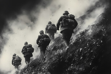 Obraz premium Authentic photographs depicting scenes from the First World War, showcasing soldiers, battlefields, trenches, and historic moments, perfect for historical or educational projects