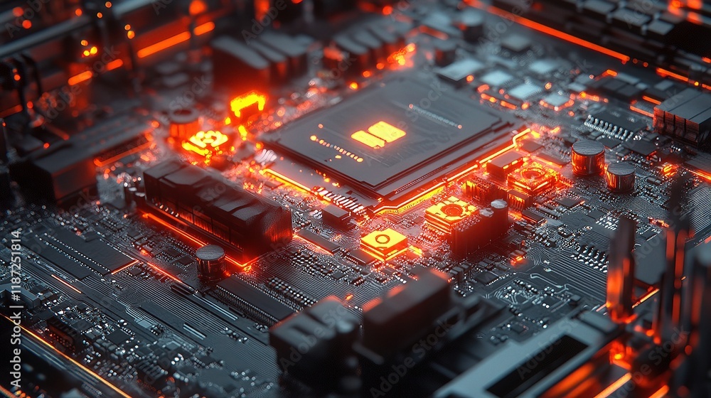 Aufkleber three dimensional illustration of cpu on circuit board with glow