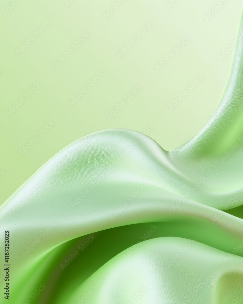 Poster soft green satin fabric waves with gentle gradient background