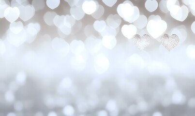 Two silver hearts bokeh background, Valentine's Day, romantic, greeting card design
