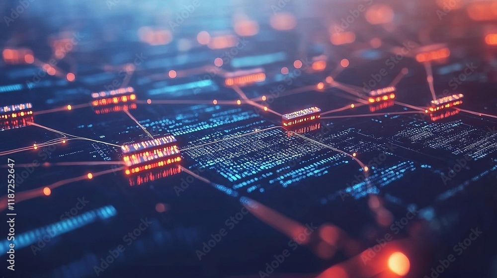 Poster modern data center connections with network and software elements