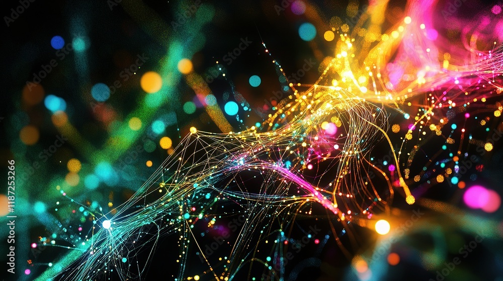 Poster abstract 3d data visualization with glowing nodes and lines