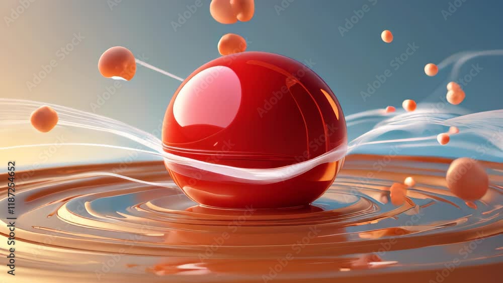 Poster exploring the intricacies of brownian motion in fluid dynamics at sunset