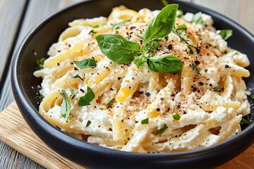 Creamy Lemon Ricotta Pasta Garnished with Herbs