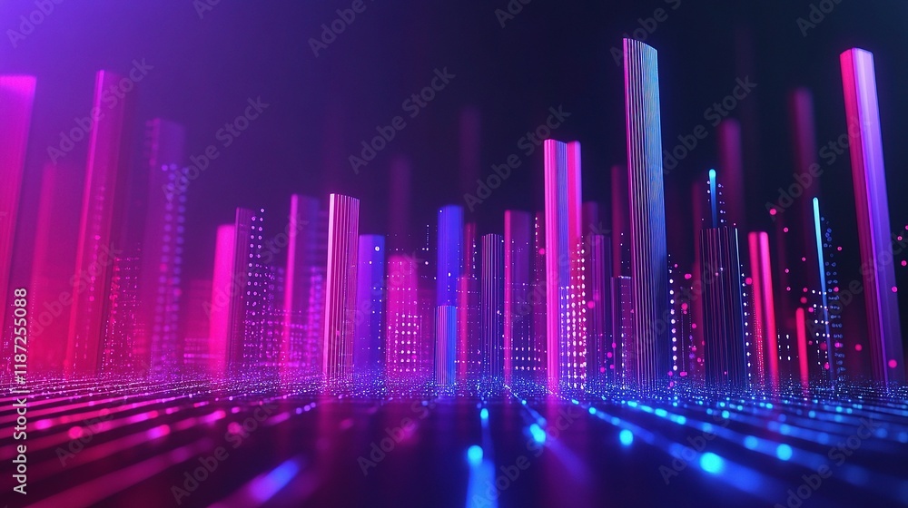 Poster colorful 3d graph illustrating interconnected data points in space