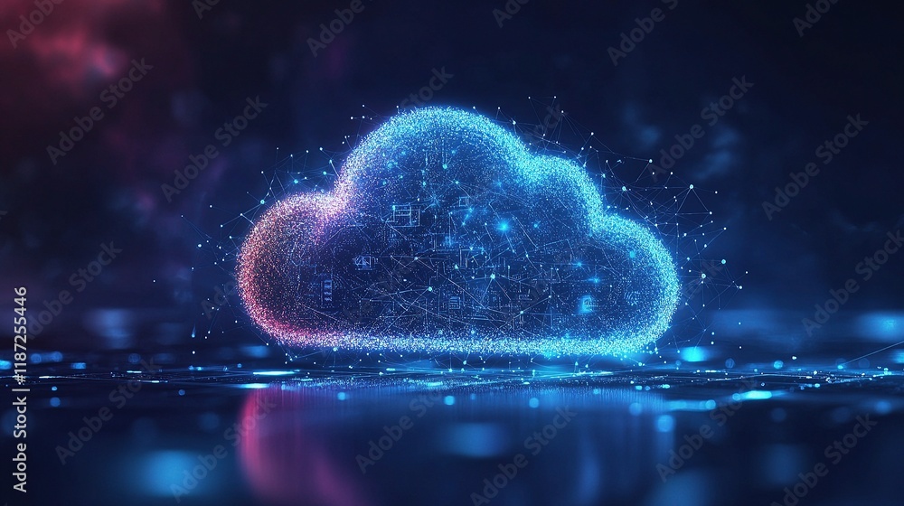 Poster cloud computing icon with iot device connections in digital space