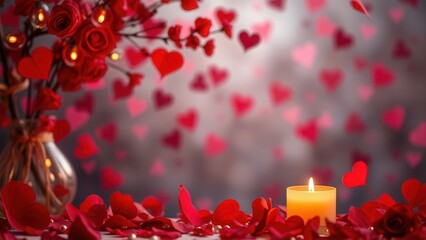 Obraz premium Romantic background with candles and rose petals.