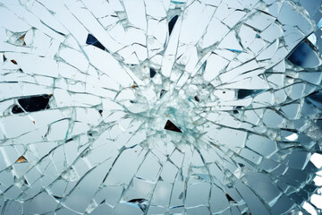 Shattered glass creates an intricate pattern of fractured reflections and light interplay