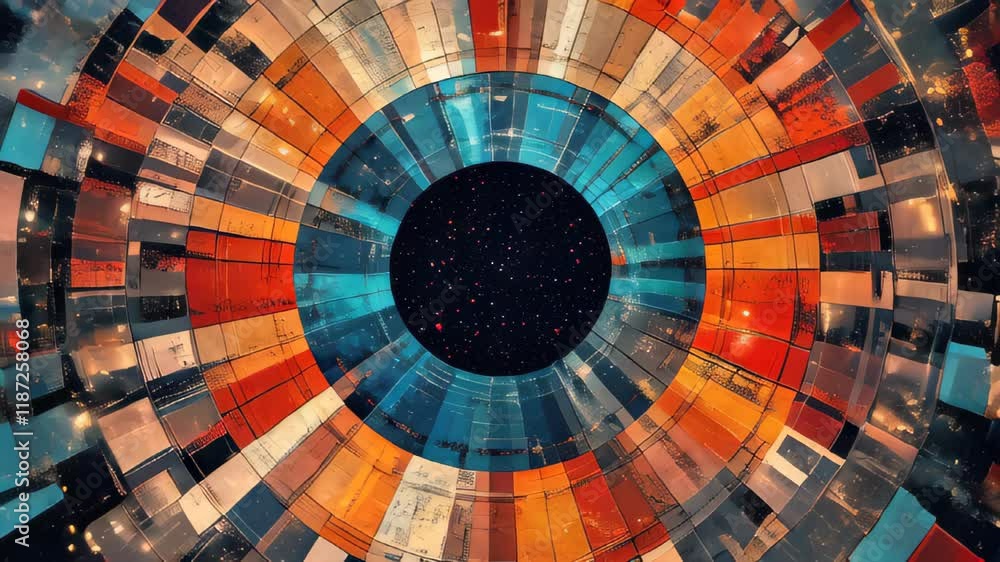 Poster Vibrant Patterns Swirl Around a Mesmerizing Central Void in Dynamic Artistic Display