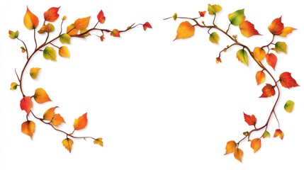 Autumn leaves frame, isolated, white background, design element