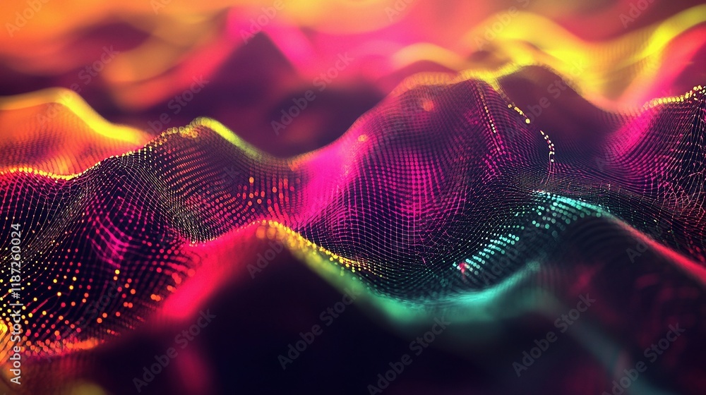Poster colorful 3d polygonal network with interconnected nodes and lines
