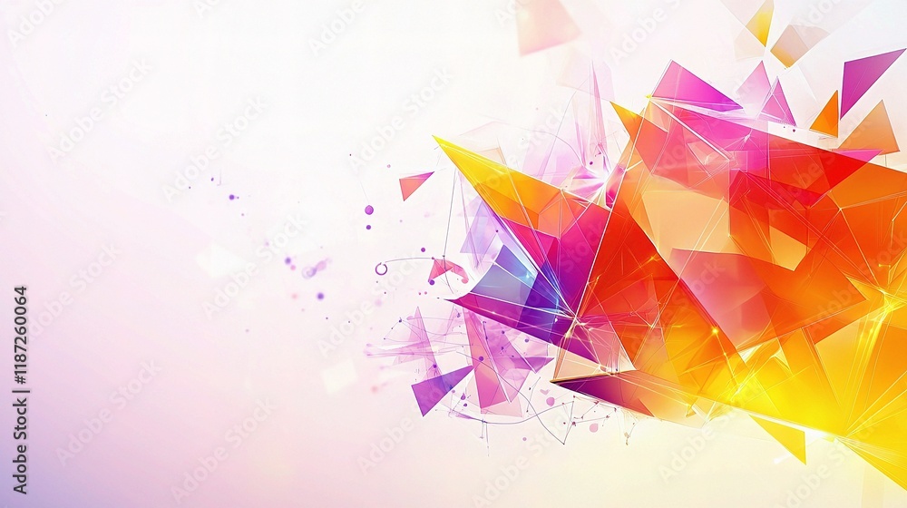 Poster abstract geometrical shapes with plexus lines in vibrant colors