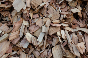 Wood chip image for textured abstract background. Textured wood chip as garden mulch. Natural...
