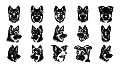 Black and white vector of German shepherd dog head, dog head silhouette, dog vector icon, dog icon SVG, dog vector
