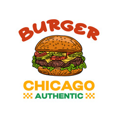 Burger logo design template isolated. Retro burger logo vector. Hand drawn vintage burger emblem