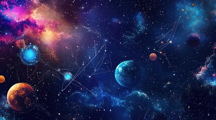 Obraz premium Abstract Cosmic Background with Planets and Stars for Business Technology