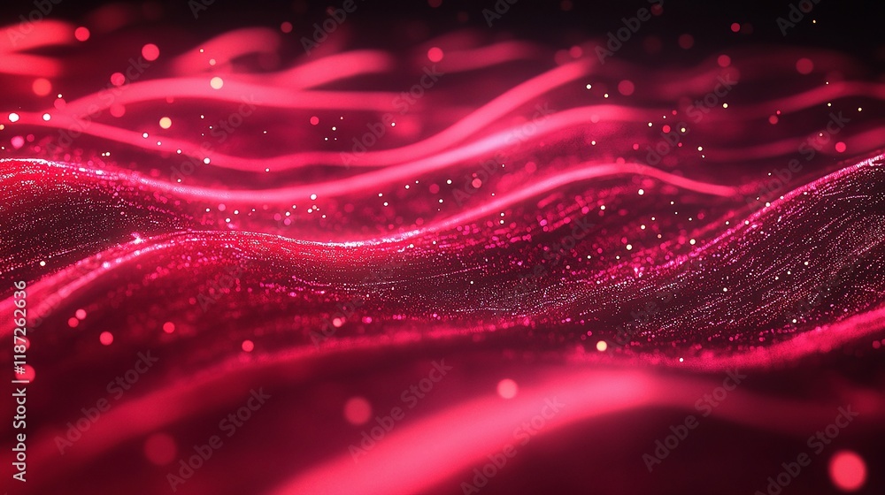 Poster Glowing Particles Moving in Lines with a Dynamic Red Hue