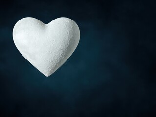 A textured white heart floats against a dark background, symbolizing love, purity, and emotional connection.