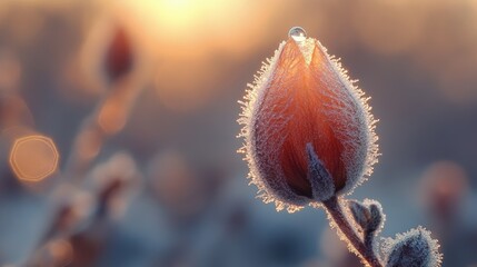 Obraz premium Frosted magnolia bud at sunrise.