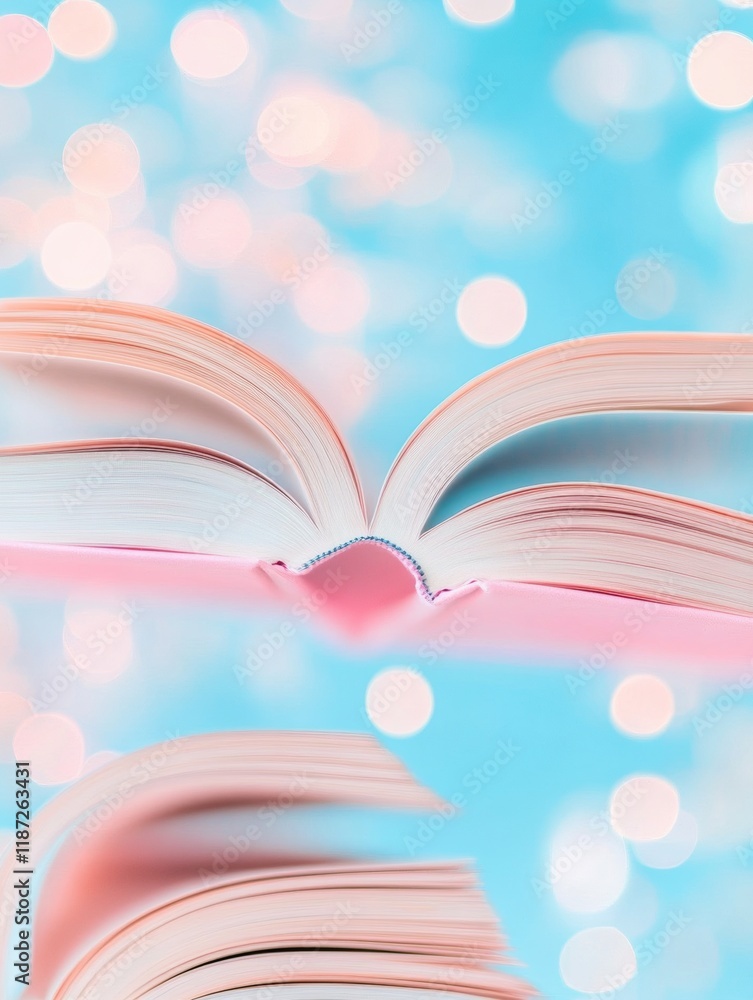 Aufkleber Surreal Floating Books with Pastel Light Flares in Dreamlike Library Setting