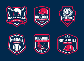 Vintage baseball logo vector collection. Baseball logo template bundle. Set of retro baseball badge logo design