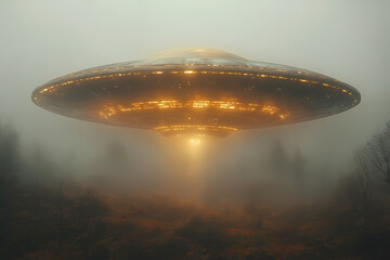 Obraz premium Sepia-toned photograph of a UFO in a vintage sky, evoking mystery and nostalgia, perfect for retro, sci-fi, or historical-themed projects