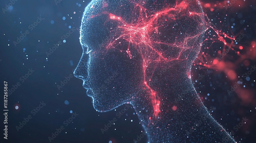 Poster abstract data science illustration with neural networks and lights