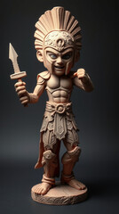 Obraz premium Clay figurine of a stylized warrior, holding a dagger. Intricate details and a unique design make this a striking piece.