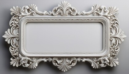 Elegant 3D White Ornate Antique Picture Frame Floating Transparently Against a Timeless Background, Showcasing the Intricate Details and Classic Allure of a Treasured Artwork.
