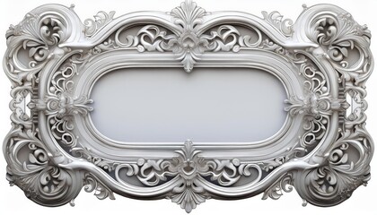 Striking 3D White Ornate Antique Picture Frame Floating Transparent Background, Highlighting Intricate Carvings and Elegant Details