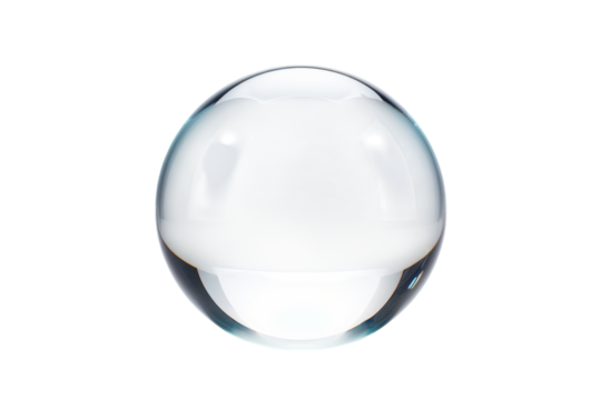 Clear glass sphere resting on a flat surface reflecting soft light with minimal background distractions