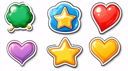 Colorful cartoon style icons including hearts, stars, and a tree for fun designs
